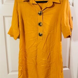 Yellow-Gold Button-Up Women's Dress